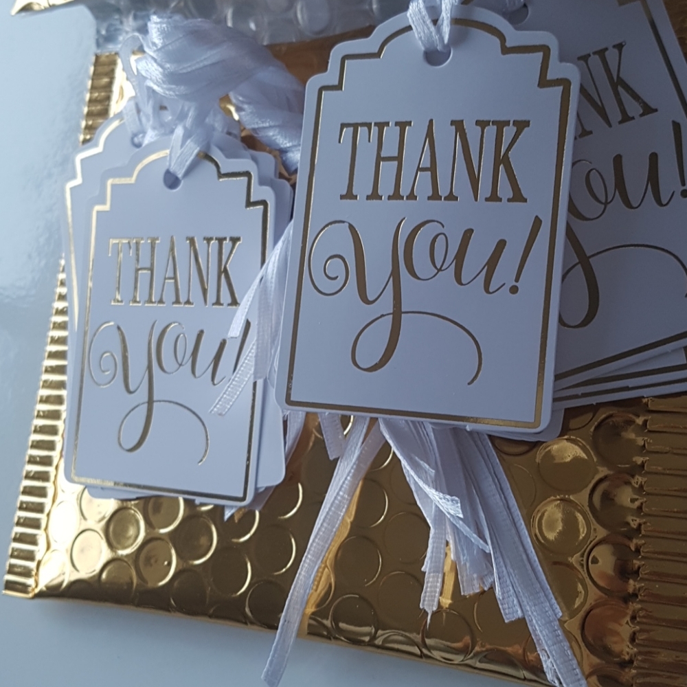 3/25$ 25 Pcs Thank You Tags with Gold foil 2"x3" in.